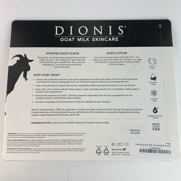 New Dionis goat milk bath & body 3 piece set 1oz body lotion/ 2 2oz body scrub - Picture 2 of 6